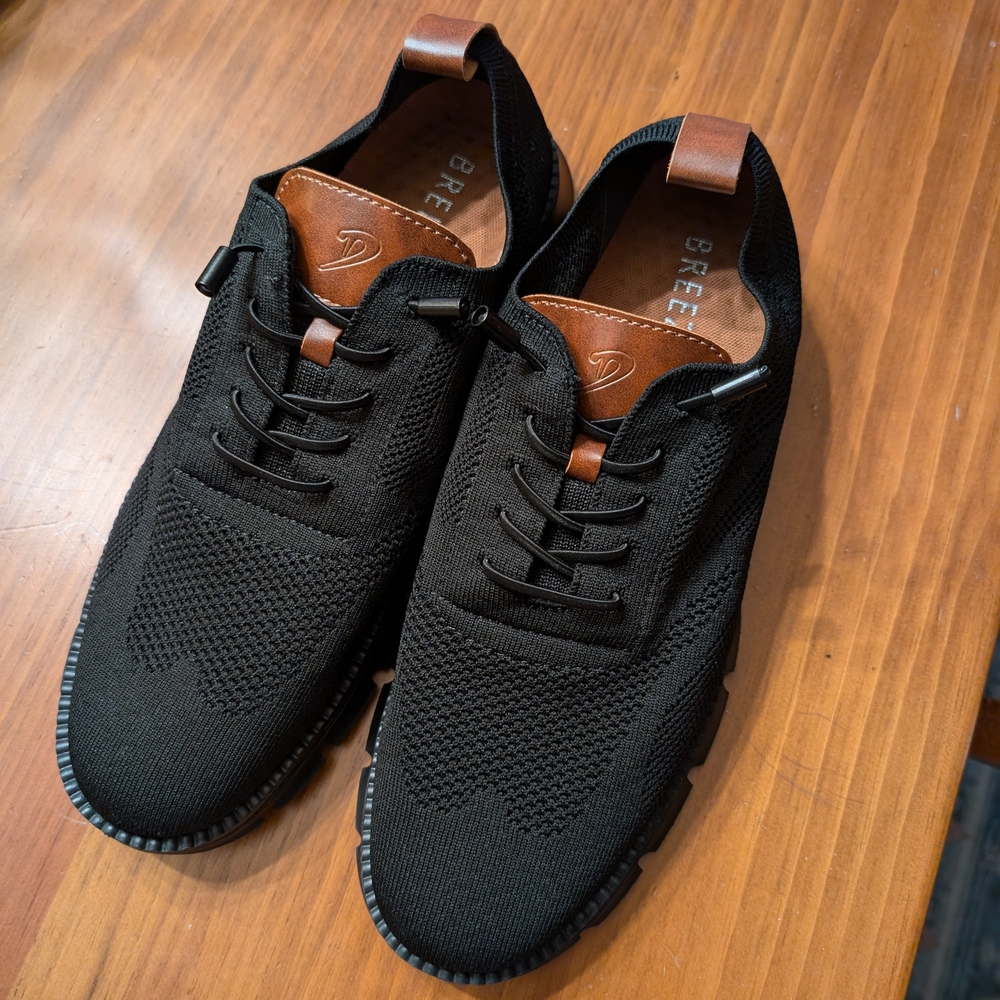 Breeze Men's Black Lightweight Business Casual Oxford Laceup Sneakers, sz 11